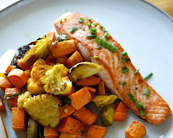 A delicious and healthy meal of salmon with roasted vegetables, prepared with the help of Wicoser. The perfectly cooked salmon fillet is accompanied by an assortment of colorful roasted vegetables, including broccoli, bell peppers, and sweet potatoes. This nutritious dish provides a balanced combination of protein, omega-3 fatty acids, and essential vitamins and minerals.
